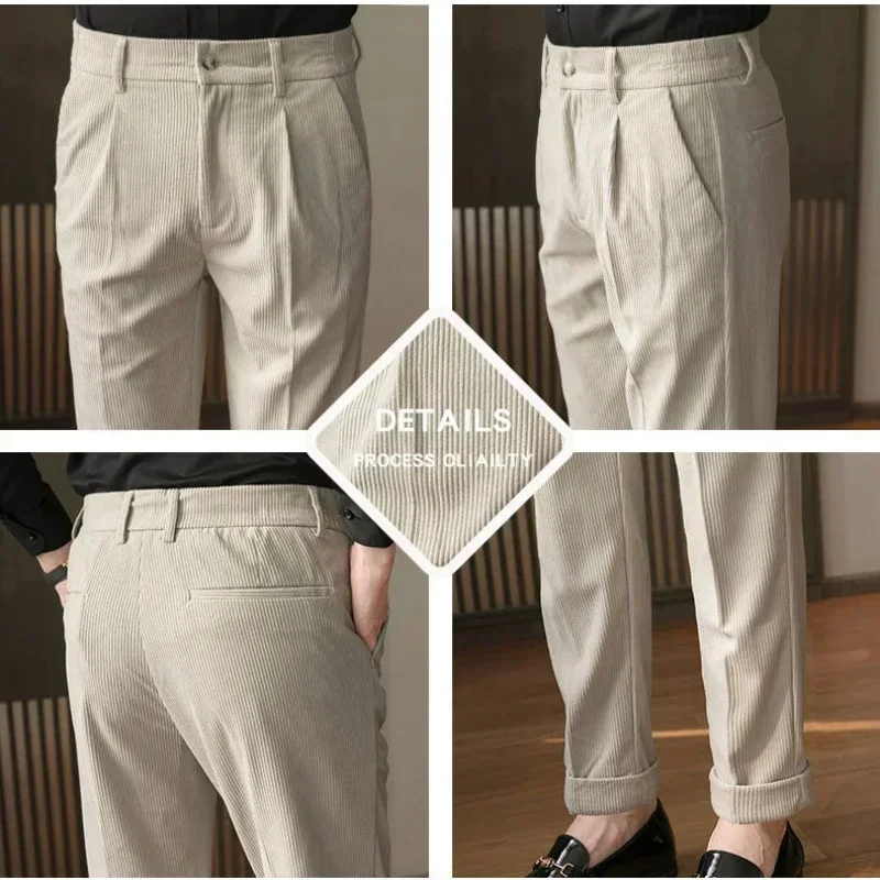 Men's Casual Pants Autumn Winter Corduroy Dress Pants Slim Korean Version