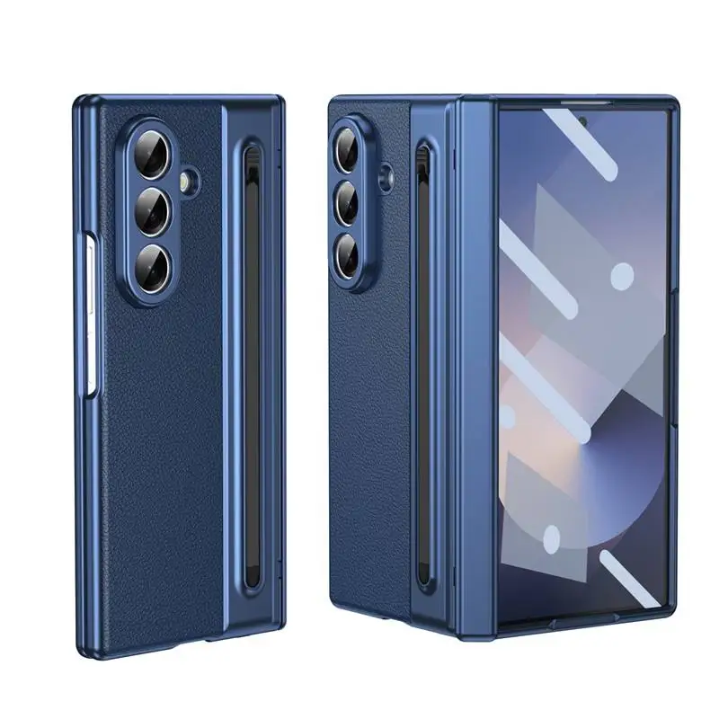 360° Folding Flap Leather Phone Case with Pen Groove and Tempered Glass Film