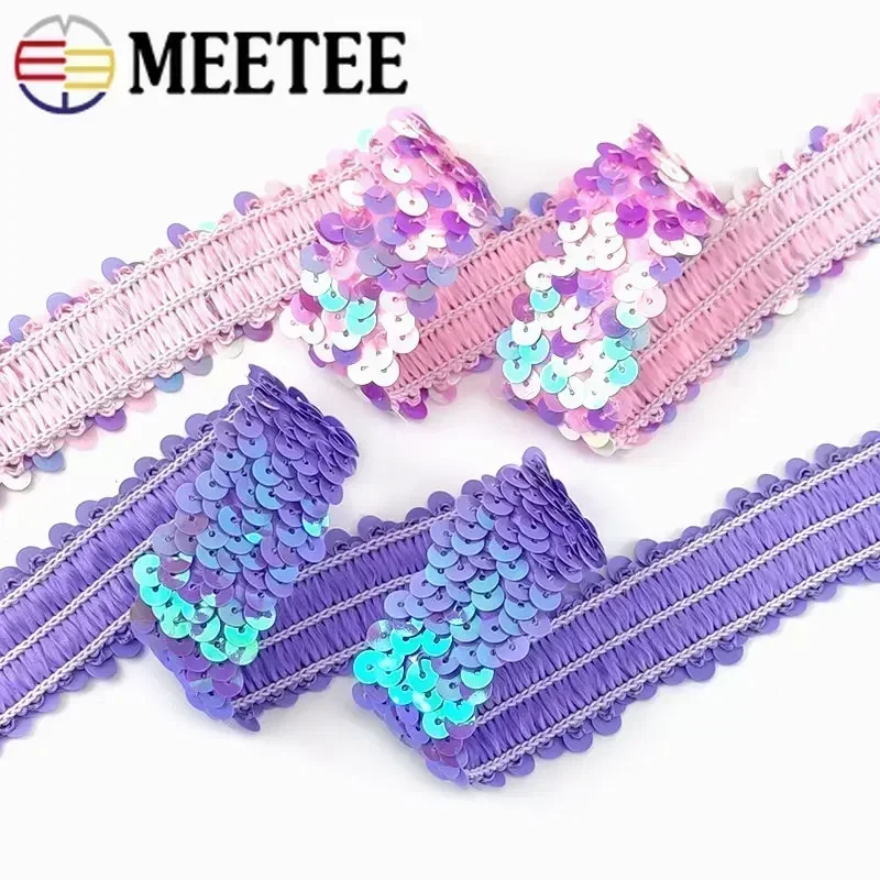 30mm Sequin Lace Ribbon Stretch Fabric Laces Trim for Clothes Elastic Band DIY Sewing Decoration Accessories 2/5/10Meters