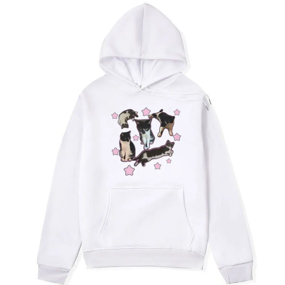 Funny Cute Cat Meme Kawaii Aesthetic Harajuku Hoodie Male Fashion Oversized Sweatshirt Men Women's Streetwear Fleece Hoody Tops