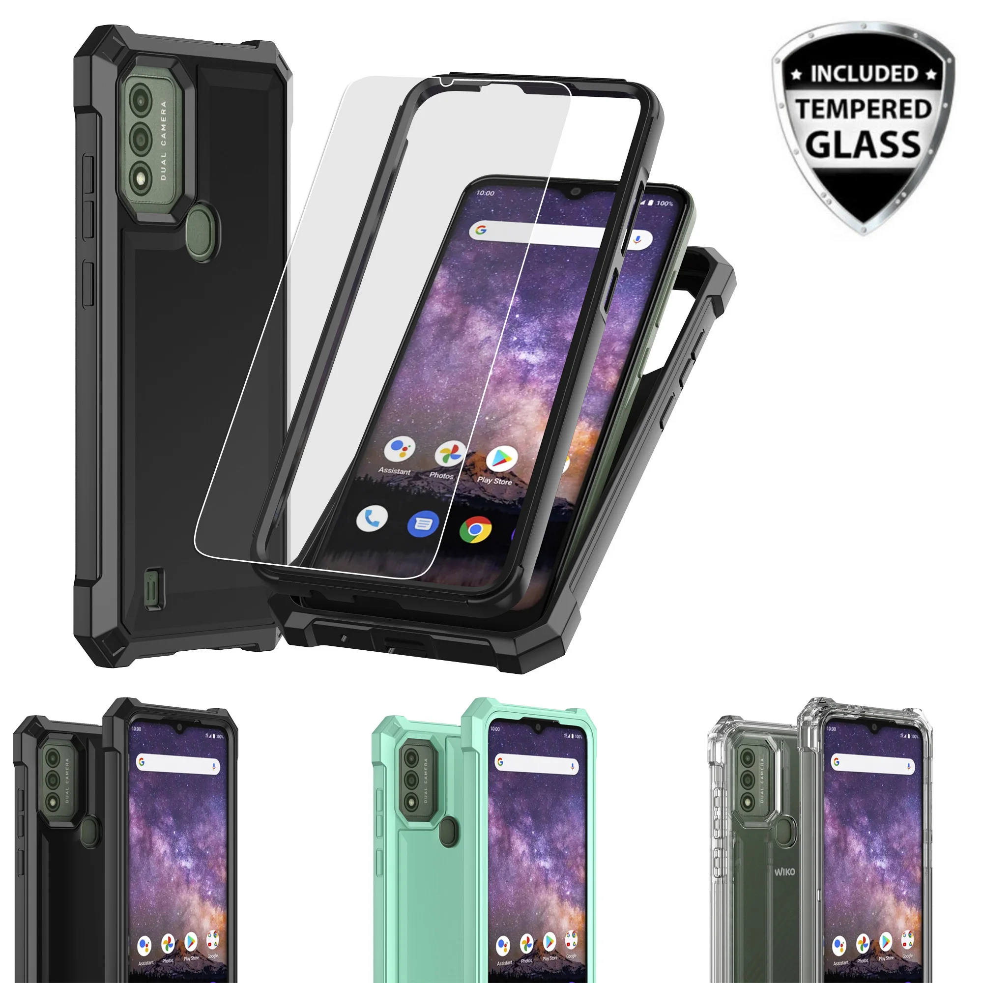Per Wiko Voix Case Full Body Antiurto Impact Heavy Duty Cover Armor Tpu Rubber Rugged + Proteggi Schermo In Vetro Temperato