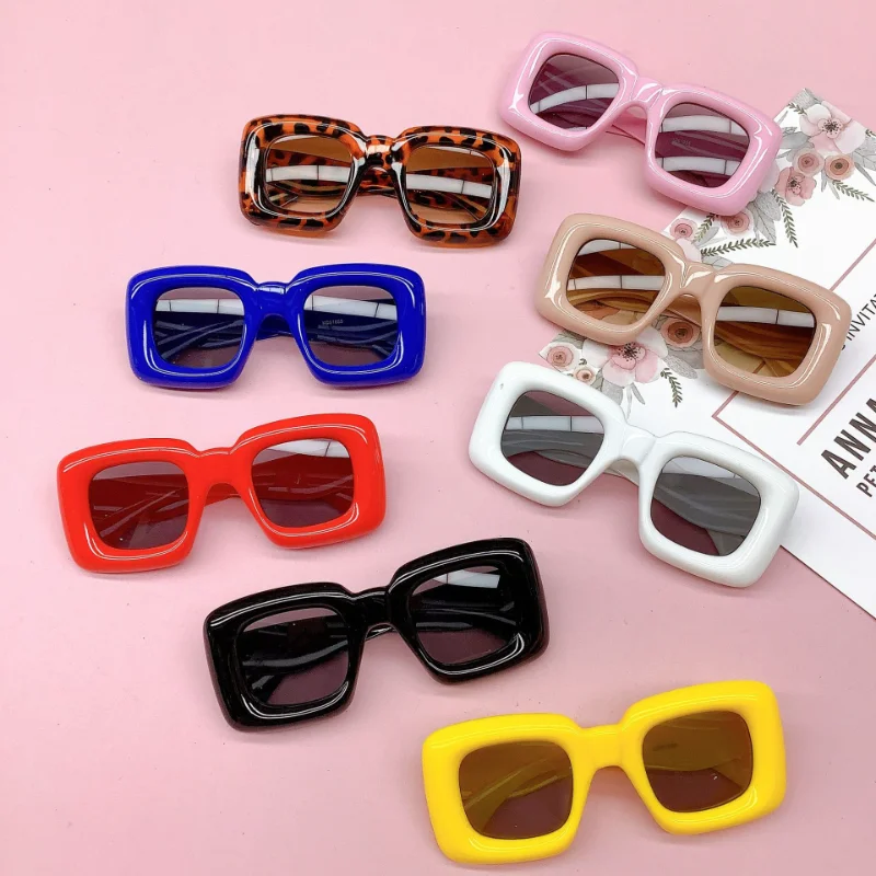 Gafas de sol cuadradas Y2K para niños y niñas, lentes de Color caramelo, UV400, diseñador de marca de moda, rojo, amarillo, único