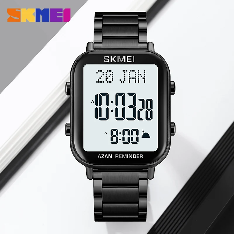 SKMEI For Prayer with Qibla Compass Adhan Alarm Hijri Islamic Wristwatches Clock Back Light Display Muslim Azan Digital Watches 3