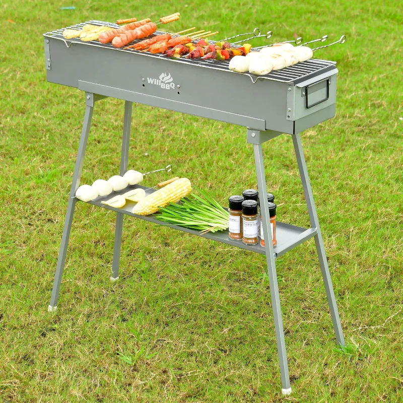 

WILLBBQ Commercial Quality Portable Charcoal Grills Multiple Size Hibachi BBQ Lamb Skewer Folded Camping Barbecue Grill for Gard