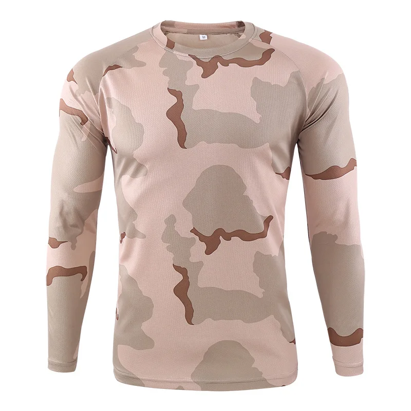 Sport T Shirt Summer Sun-Protective Long-Sleeve Mountaineering Shirt Breathable Anti-Sweat Sports Shirt Bionic Camouflage Hunting Under-Shirt