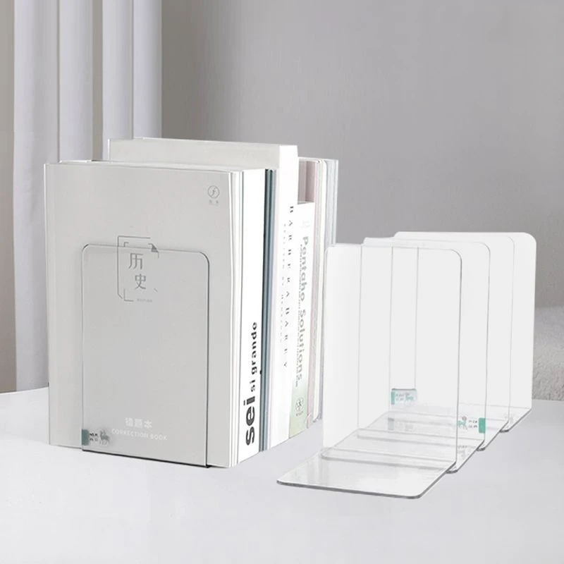 1pc Transparent Acrylic Bookends Stand Bookshelf Desktop Decorative Storage Rack Bookend Book Holder School Stationery