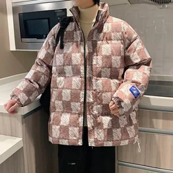 Plaid Parkas Men's Winter Coat Hoodless Zipper Thick Jacket Winter Snow Jacket Men Outdoor Clothing Checkered Waterproof Jacket
