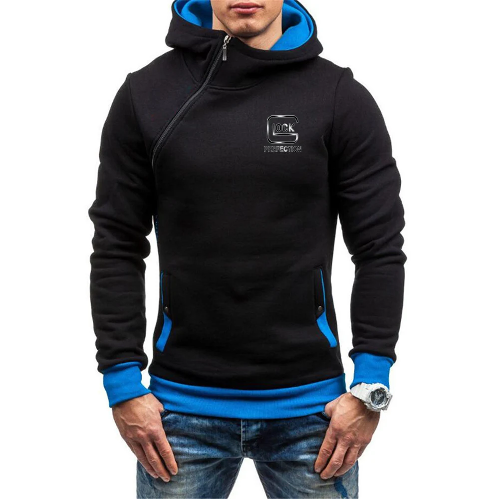 2023 Fashion Spring Autumn New Glock Perfection Shooting Printing Cotton Patchwork Slim Fit Sweatshirts Diagonal Zipper Hoodies