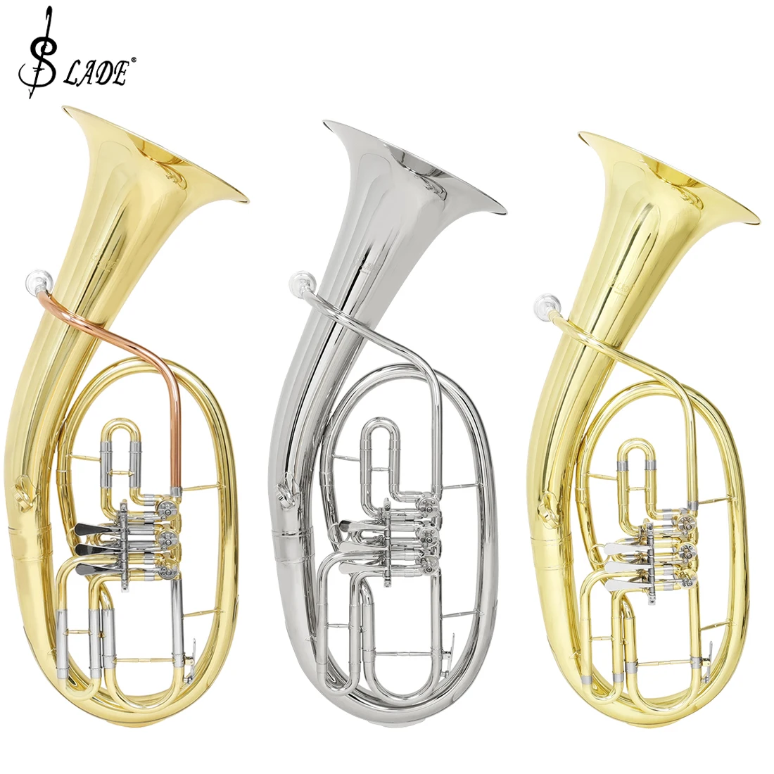 SLADE Tenor Horn Triple Flat Key Brass Body Tenor Horn Profession Brass Musical Instrument with Accessories Wipes Gloves Bags