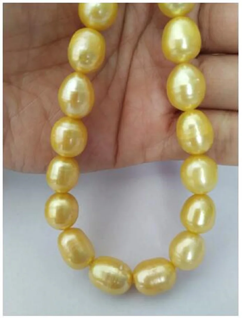 

18''natural 11-12mm AAAA+ Golden akoya pearl necklace 14k yellow gold clasp fine jewelryJewelry Making