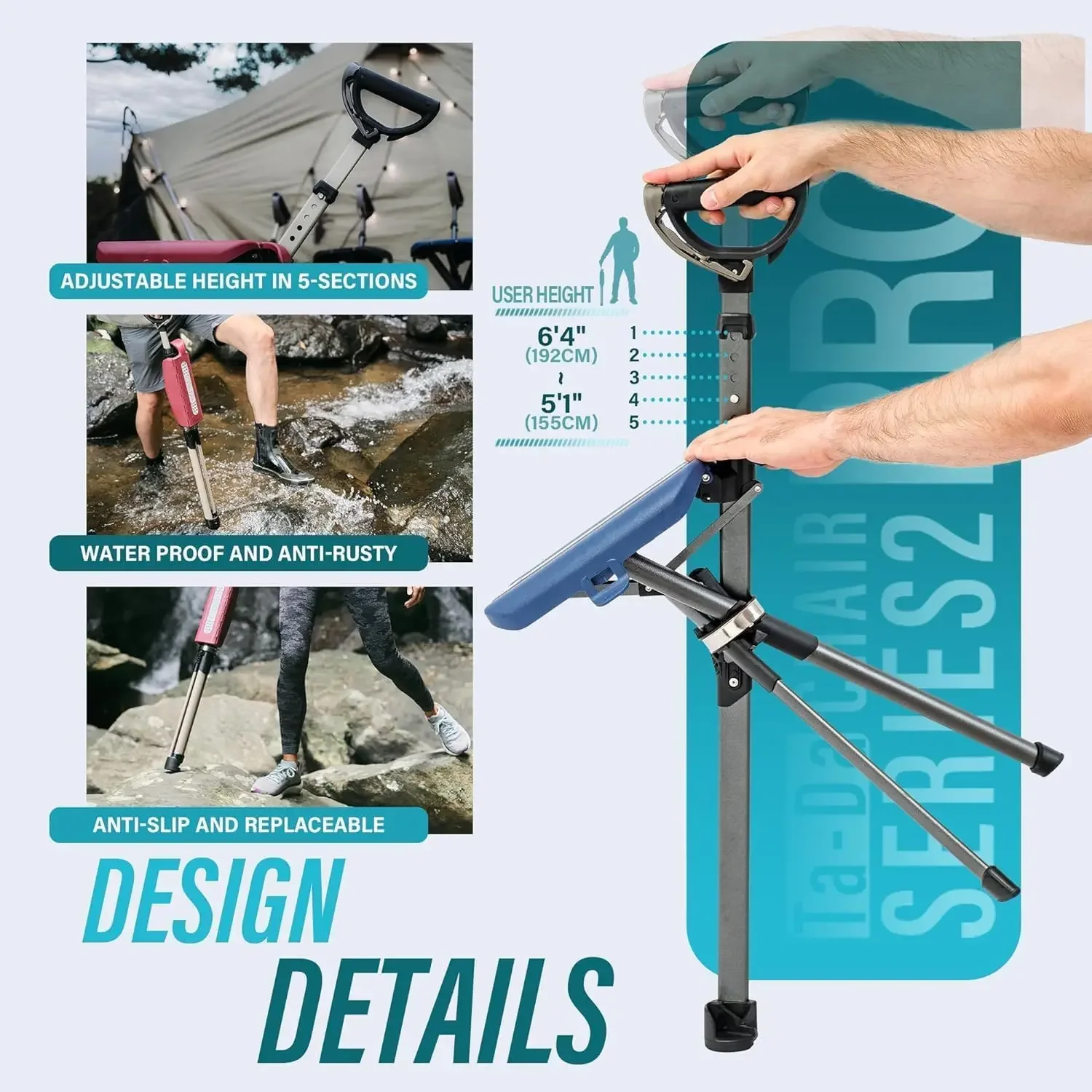 Series 2 PRO, Portable Trekking Hiking Pole, Folding Walking Stick with