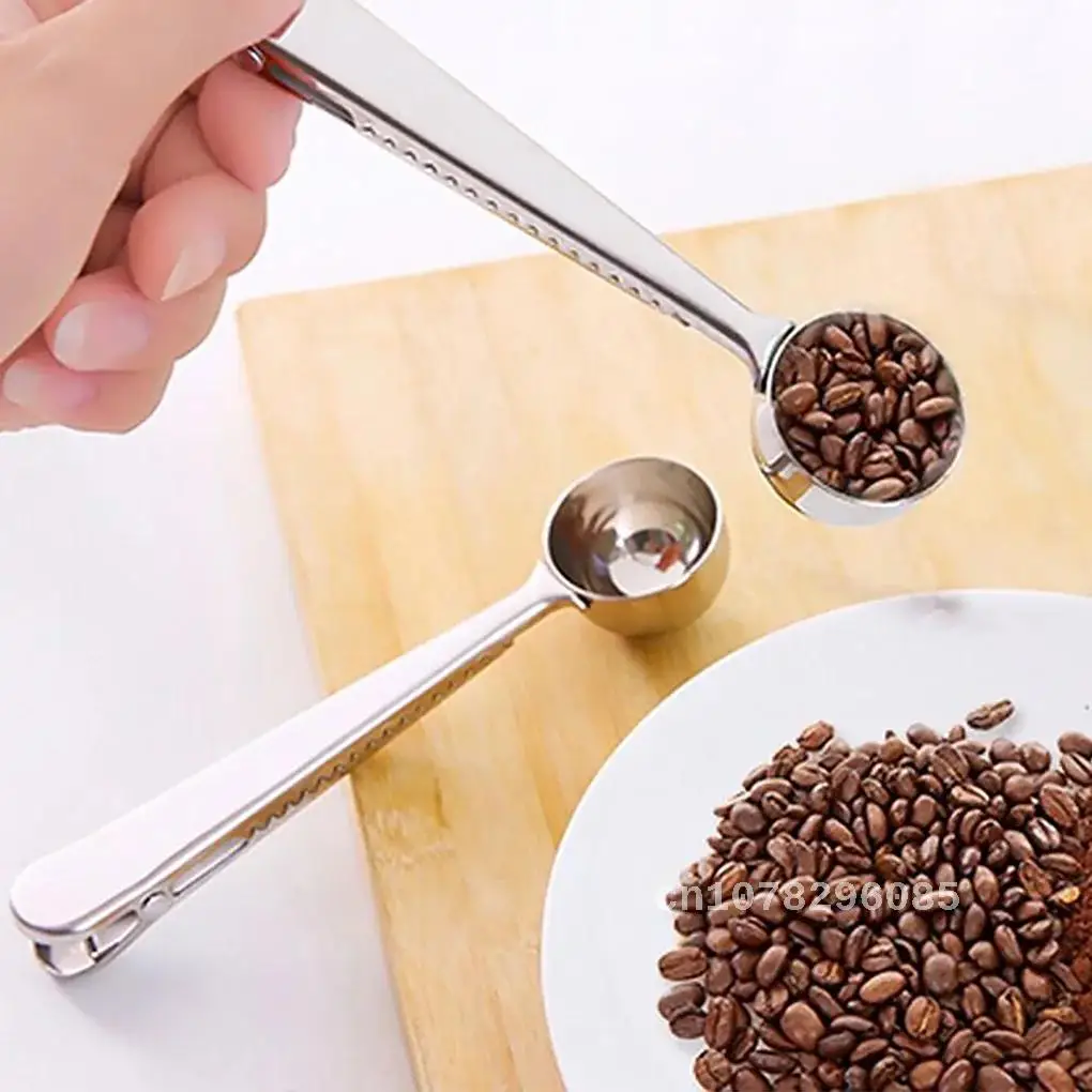 

Stainless Steel Coffee Spoon with Long Handle, Kitchen Sealing Clip, Tea Food Bag Sealer, Scoop Clip, Measuring Tool, 2 in 1, Ho