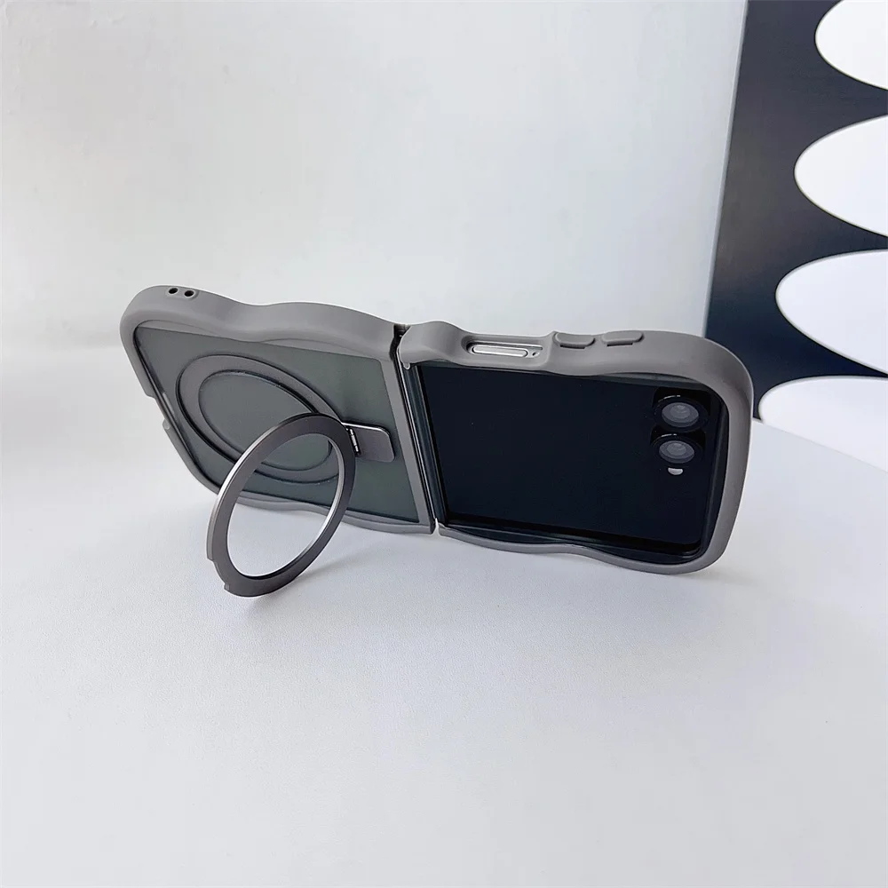 Luxury Wave Frame Magnetic Folding Stand Phone Case - Solid Color Matte Translucent Protective Cover