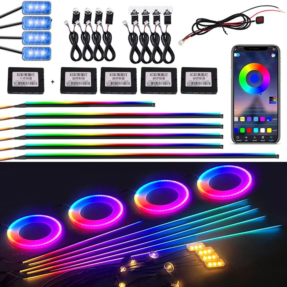 18 / 22 In 1 Streamer Auto Ambientebeleuchtung Rgb 213 64 Farbe Led  Innenraum Regenbogen Acrylstreifen Symphonie Fernbedienung Atmosphäre Lampe  Kit