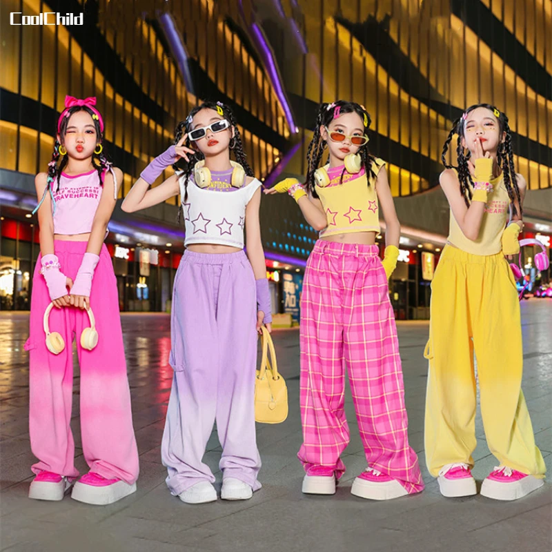 Girls Lovely Streetwear Children Hip Hop Crop Top Gradient Colour