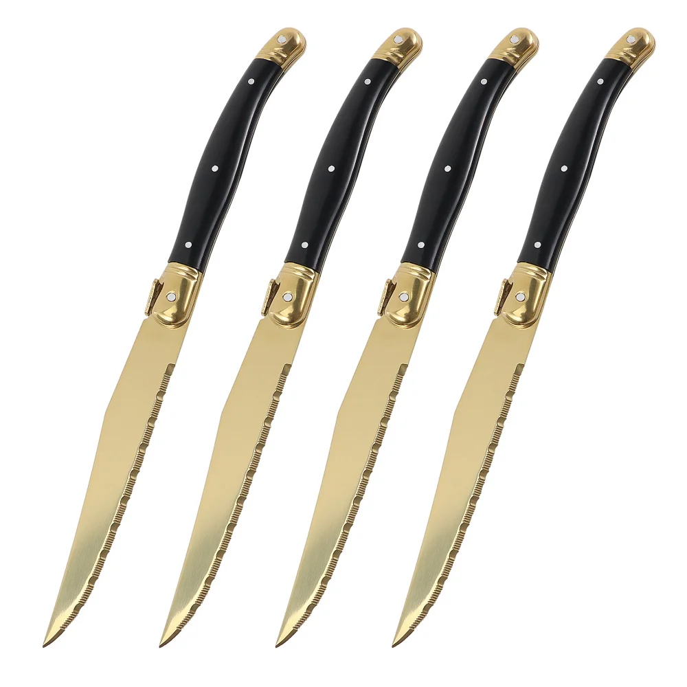 US$ 21.99 - 6 Titanium Gold Plated Stainless Steel Steak Knives -  m.