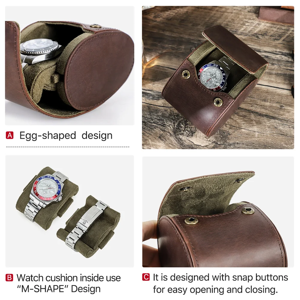 Vintage Genuine Leather 1 Slots Grids Watch Roll Case Travel Portable Watch Display Storage Gift Box High Quality for Men Women