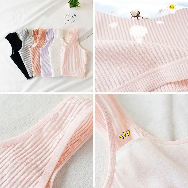 3Pcs Double-layer Cotton Bra Developmental Student Girls Vest 8 10 14 Years training bra cotton bra