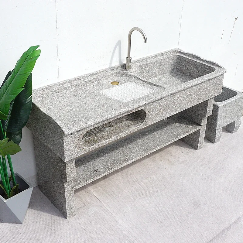 Balcone In Pietra Naturale, Lavabo Integrato Per Uso Domestico, Lavabo, Cortile Esterno In Marmo, Pietra Con Lavabo