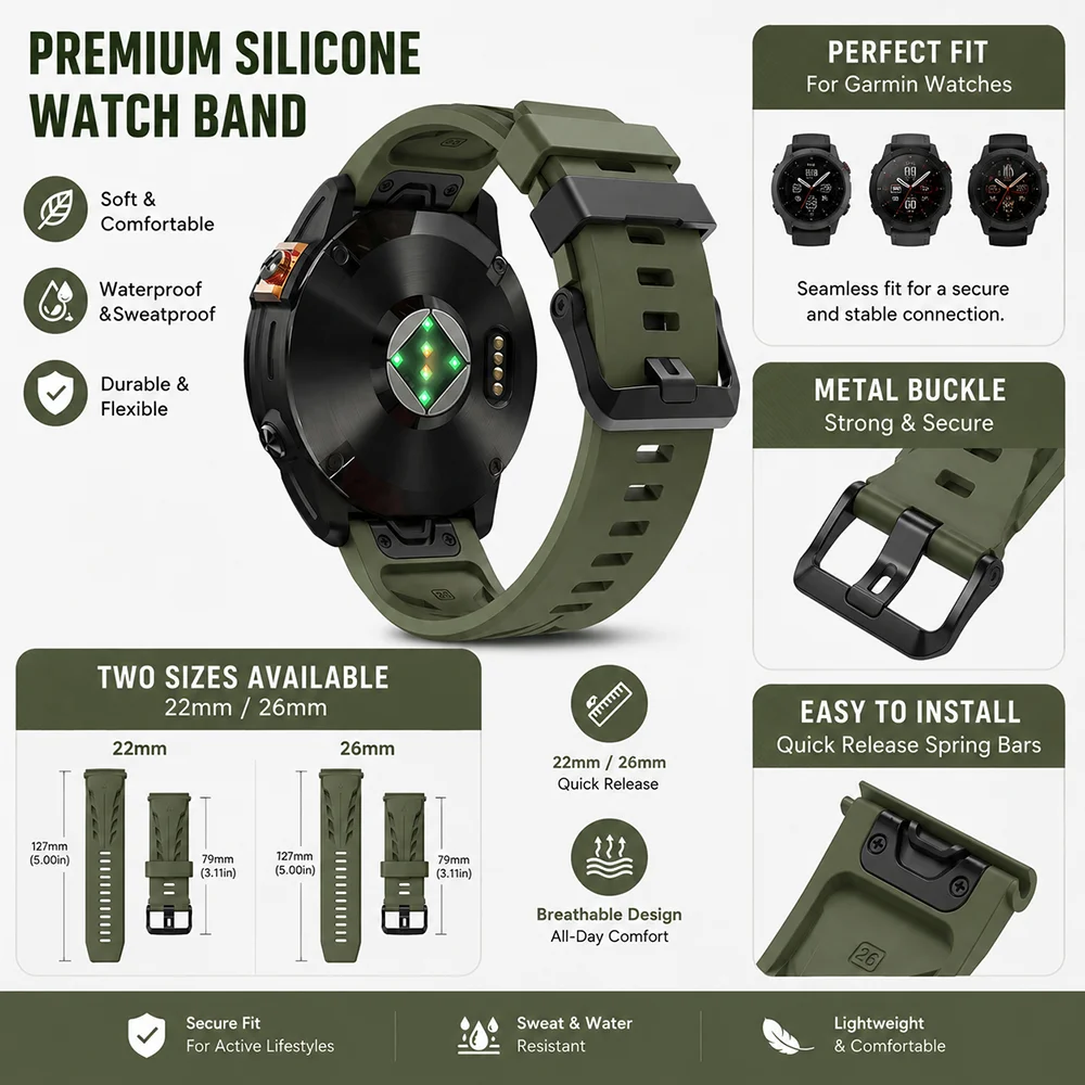 QuickFit Sports Silicone Watch Strap – Premium Customizable Wristband Bracelet