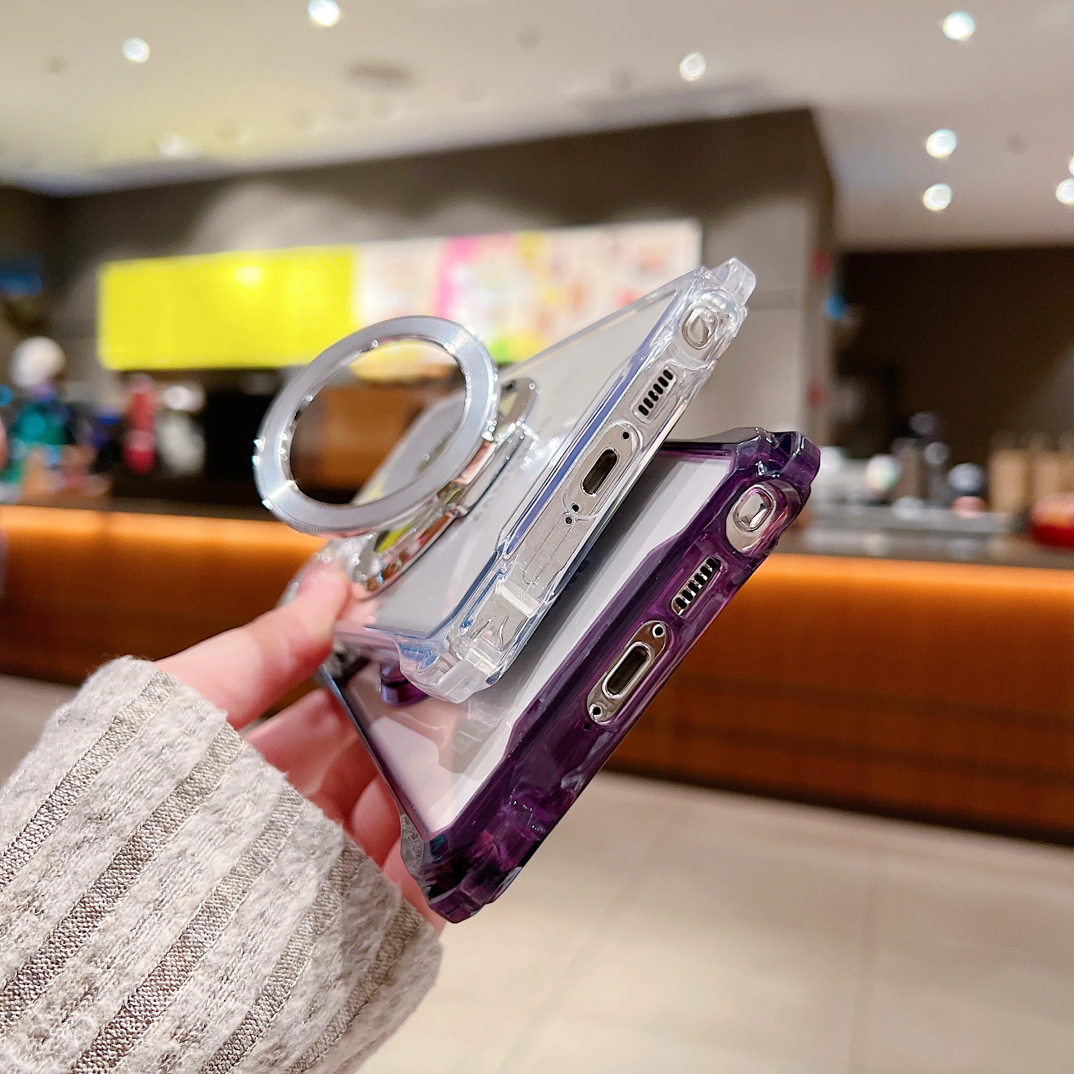 AirBag Magnetic Bracket Case For Samsung Galaxy S24 Ultra S23 Plus Folding Holder Cover For Samsung S23 Transparent Hard Case