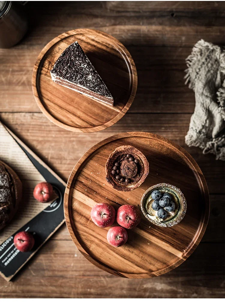 Description Picture 4 of itemCreative High-Foot Cake Plate Acacia Wood Decoration Tea Plate Dessert Table Display Stand Afternoon Tea Fruit Snack Tray