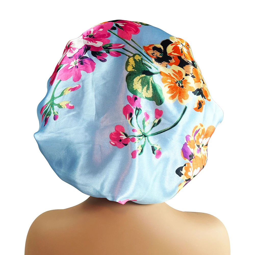 Women Satin Bonnet Cap Silky Big Bonnet for Women Floral Printing Sleep Cap Design Boneet's 5