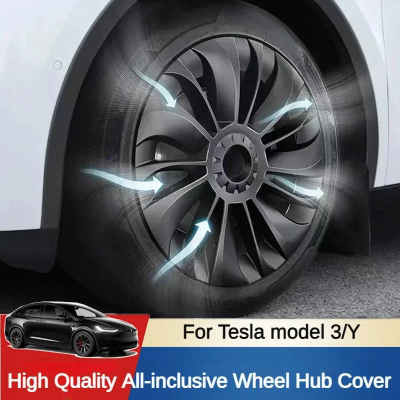 

4PCS Hub Cap Performance Replacement Wheel Cap 18 19 Inch Automobile Hubcap Full Cover Accessories 2021-2023 for Tesla Model 3/Y
