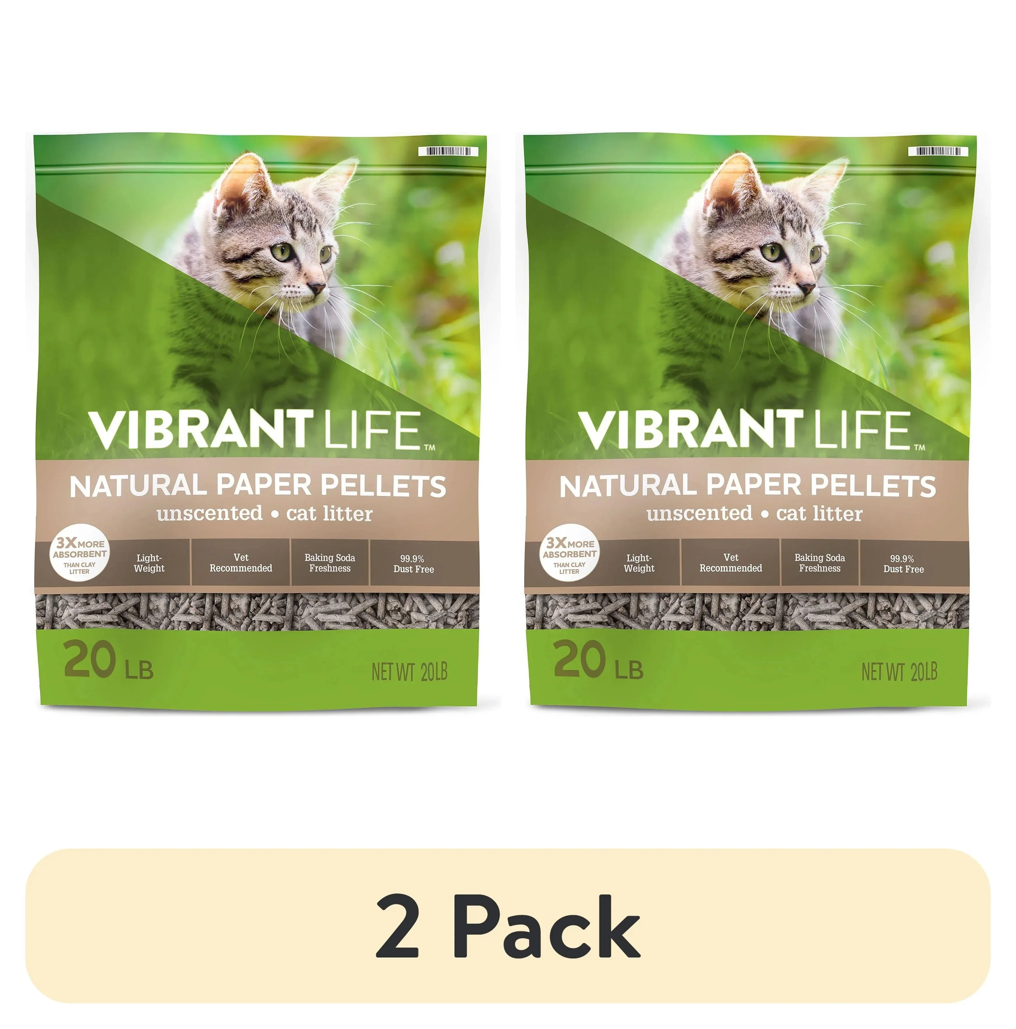 

(2 pack) Natural Paper Pellets Cat Litter, Unscented, 20 lb