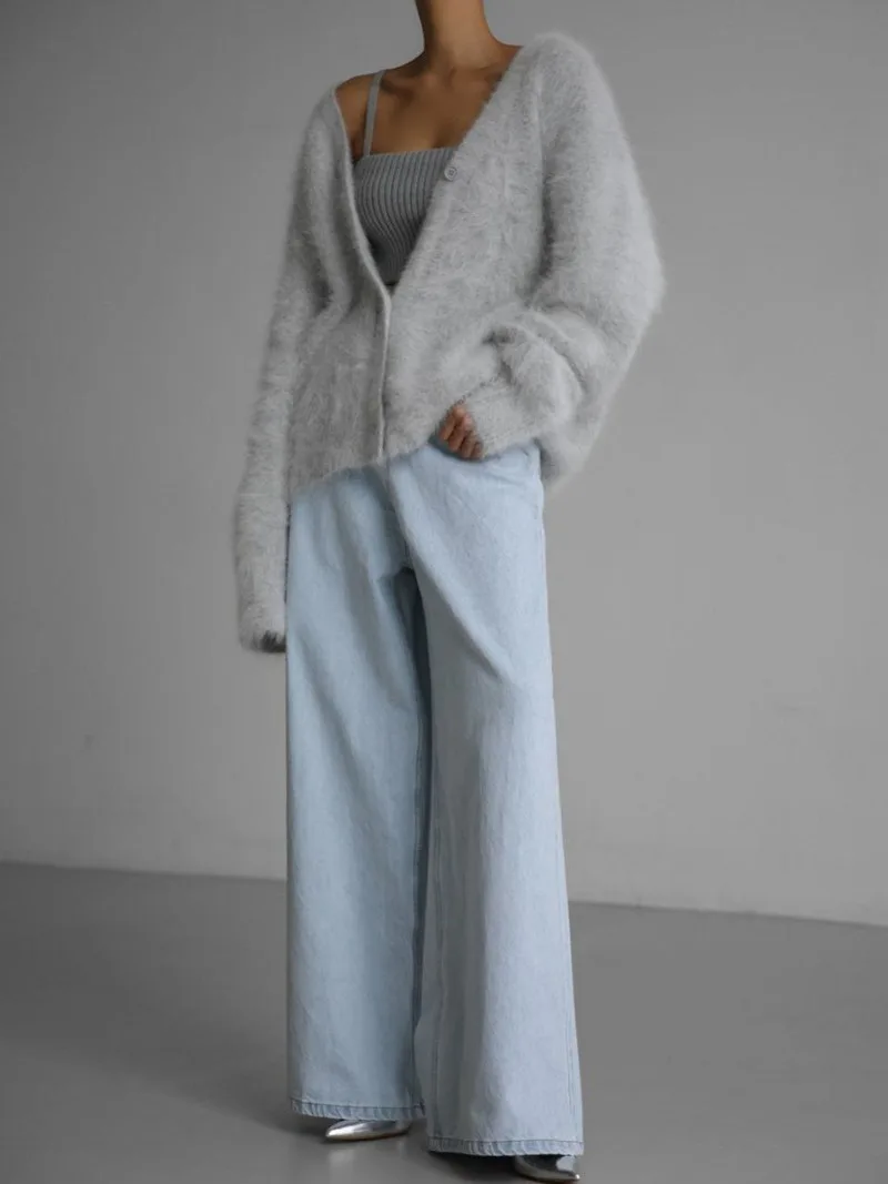 Knitted Cardigan Women V Nekc Loose Long Sleeve Casual Sweater Female 2025 Autumn Winter New Fashion Cardigans Ladies