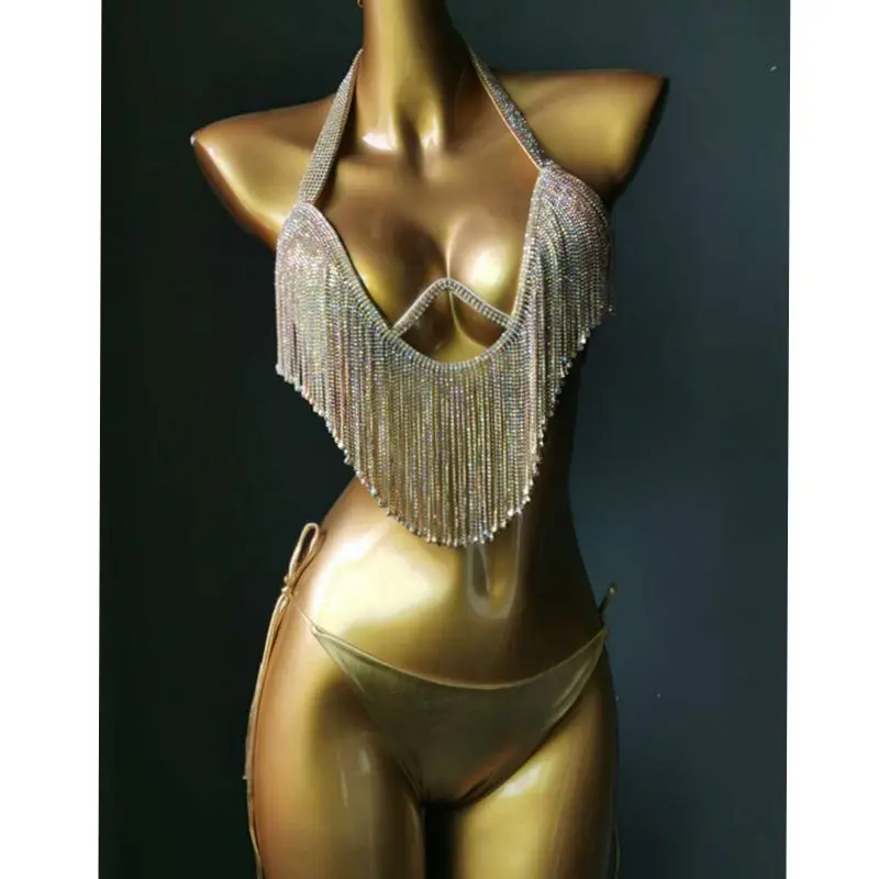 2023 Diamond Tassels Bikini Set Swimwear Rhinestone Swimsuit Bling Stones Crystal Bathing Suit