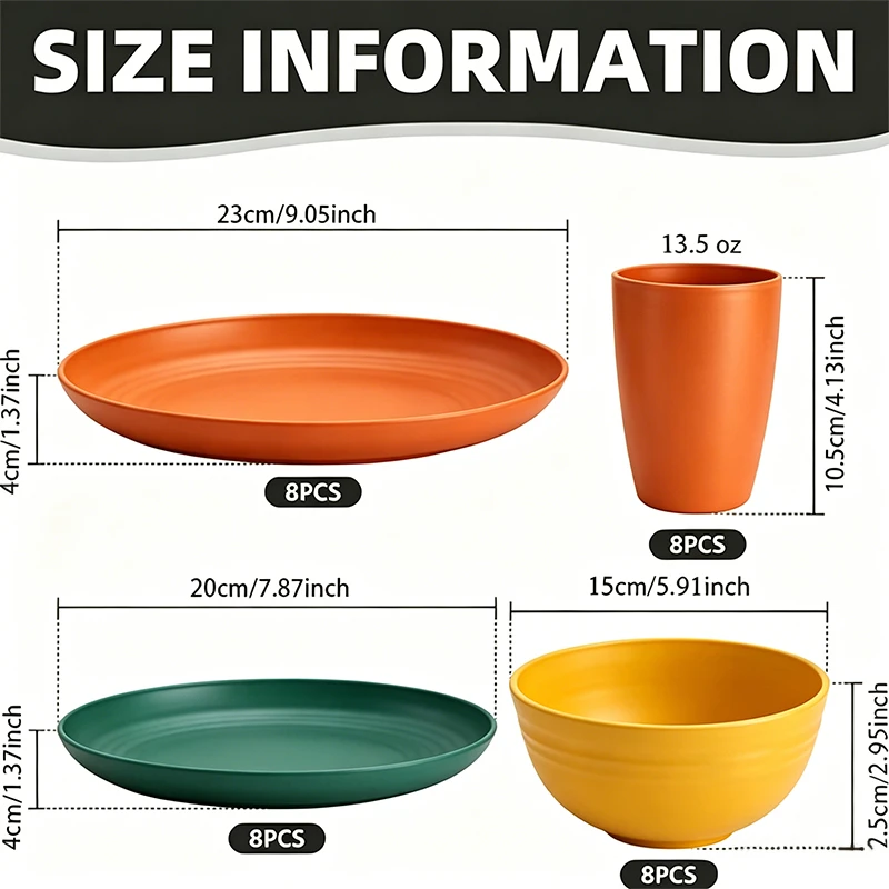 32/16pcs Wheat Straw Large Size Dinnerware Set, Service For 8/4, Kitchen Accessories, Unbreakable Modern Dish Set-Plate/Dessert Plate/Bowl/Cup, Dishwasher And Microwave Safe, Lightweight Tableware, Perfect Camping And Everyday Use, Gifts For Men 3