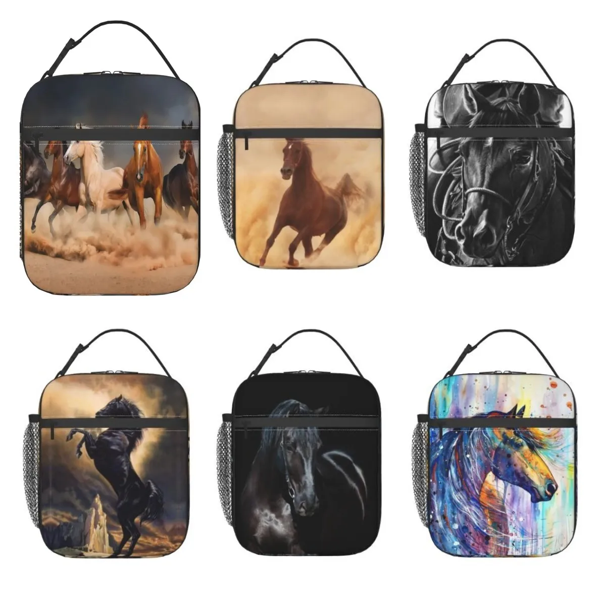 

Lunch Bag Equine Themed Animals Galloping in The Sand Running Horses Pattern Reusable Lunch Box for Office School Picnic Beach