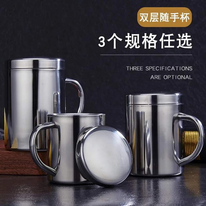 400ML Double-walled Stainless Steel Coffee Cup Cover Portable Travel Glass Pot Milk Tea