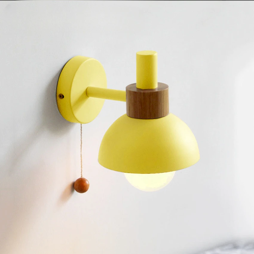 Modern Wall Lamp Nordic Home Decor Wood And Metal Paint Colorful Sconce Light Simple Restaurant Cafe Bar Lustre With Pull Switch