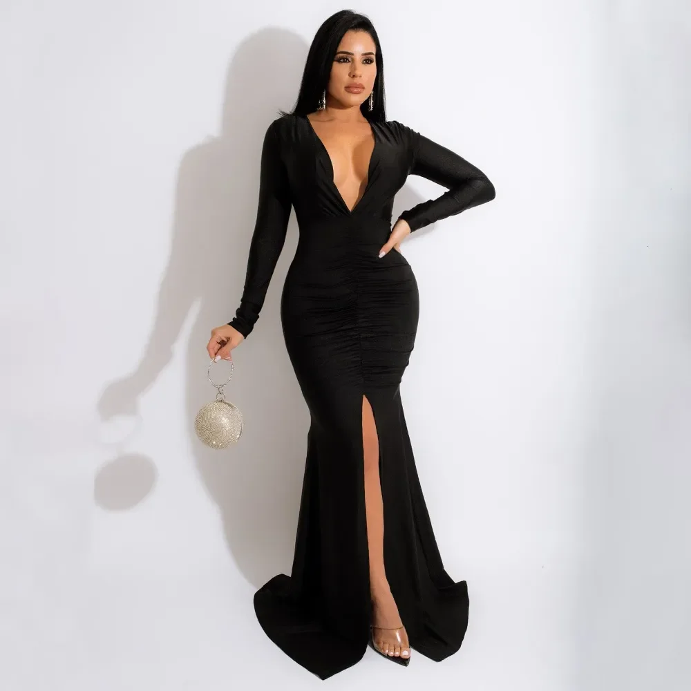 

Dresses for Women 2023 Evening Party Dress Long Bodycon Dress Sexy Party Dresses Winter Clothes for Women Long Sleeve V-neck