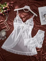 Sexy Contrast Lace and Mesh Ruffle Babydoll Dress Woman Sexy Nightgown V-neck Open Bra Sleep Skirt Nighties - Image 2