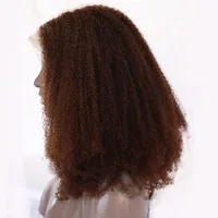 Perruque Lace Closure Wig Remy Indienne Naturelle, Cheveux Crépus Bouclés, Brun Foncé, 4C 2