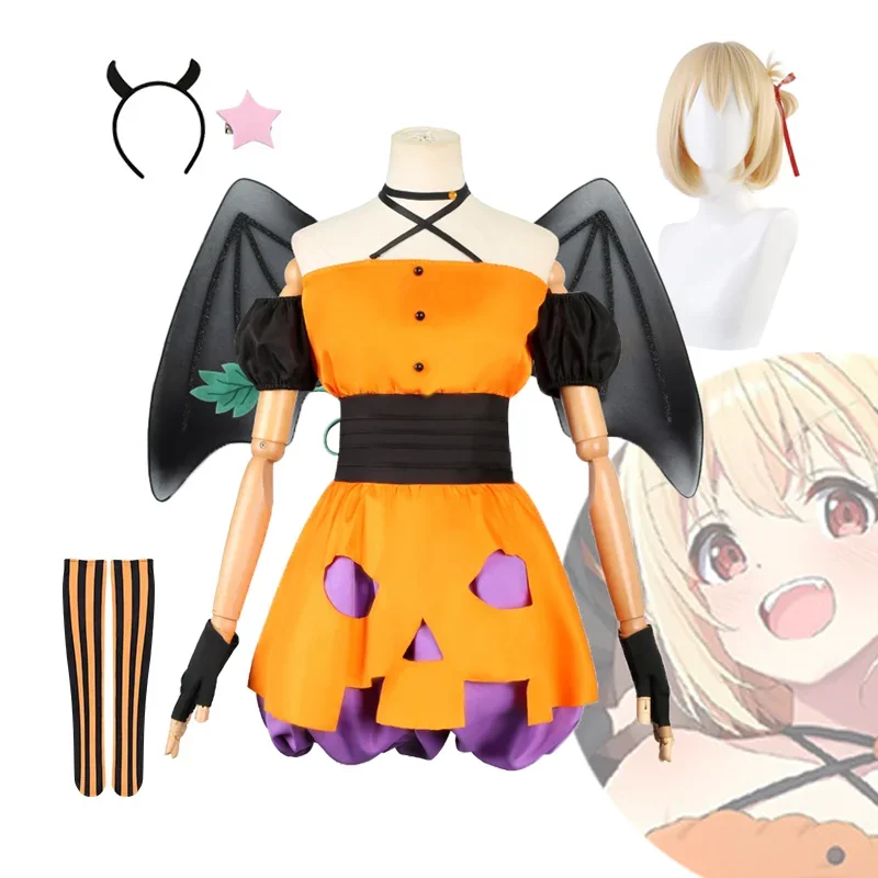 

Chisato Cosplay Costume Anime Lycoris Recoil Nishikigi Halloween Cosplay Pumpkin Skirt Cos Suit Little Devil Uniform Set Dress