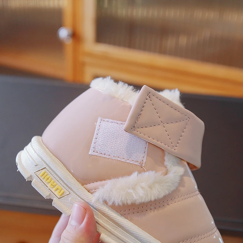 Kids Winter High-Top Sneakers For Boys Girls Shoes Breathable Leather Shoes Black Warm Snow Sneaker Children Casual Walking Shoe