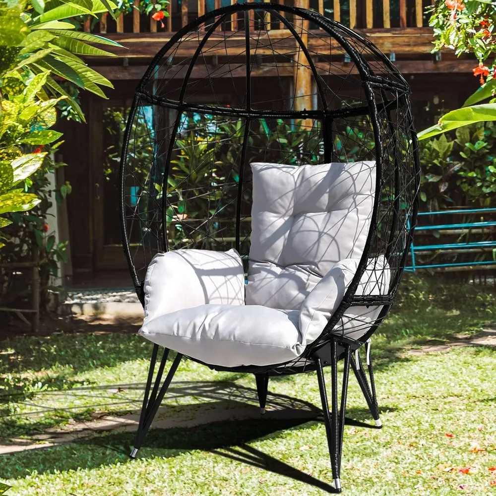 Wicker Egg Chair with Stand Cushion Outdoor Indoor Lounger Egg Basket Chair for Living Room, Backyard, Balcony, Patio (Black) 3