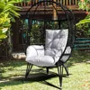 Wicker Egg Chair with Stand Cushion Outdoor Indoor Lounger Egg Basket Chair for Living Room, Backyard, Balcony, Patio (Black) 3