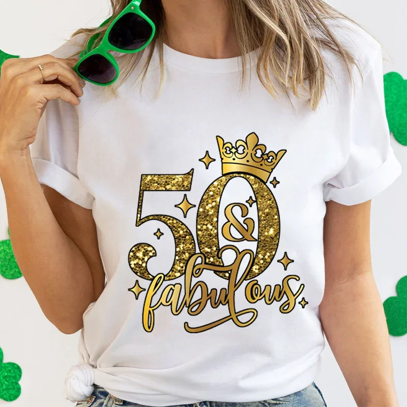 50 and Fabulous Tshirts 50th Birthday Funny Women T Shirts Fashion Vintage Tee Clothes Creativity Tops Femme Short Sleeve Tees cats than scissorhands prints womans t shirts fashion clothes retro big size streetwear vintage womans tshirts