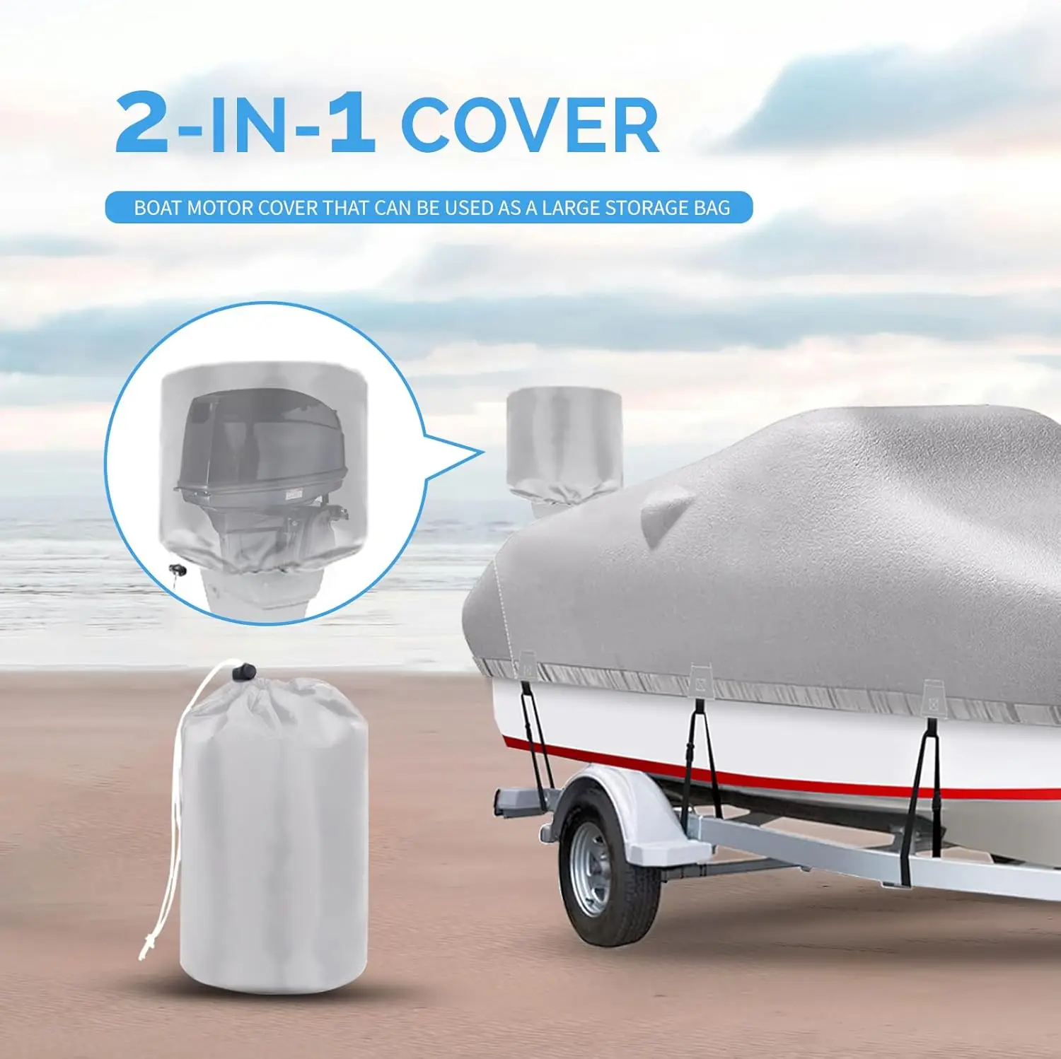17'-19' Heavy Duty 1200D Polyester Canvas Trailerable Boat Covers, UV Resistant Waterproof Bass Boat Covers with Motor Cover