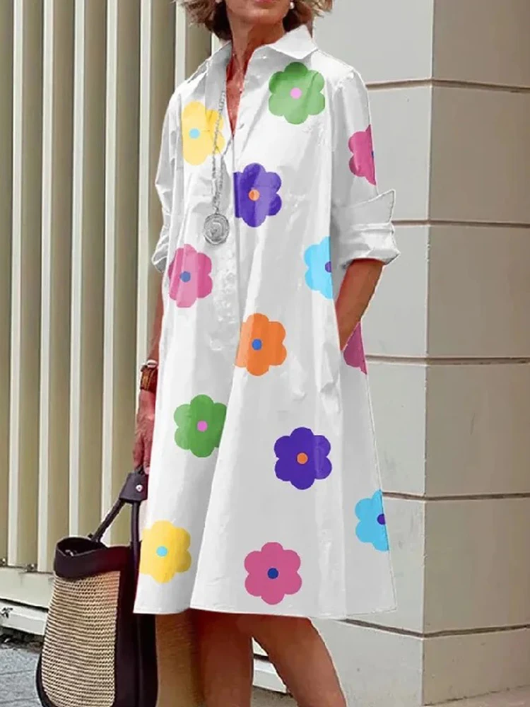 

Women Single-Breasted Spring Summer Cardigan Dress Loungewear Print Long Sleeve Loose Fit Ladiea Holiday Party Dress Streetwear