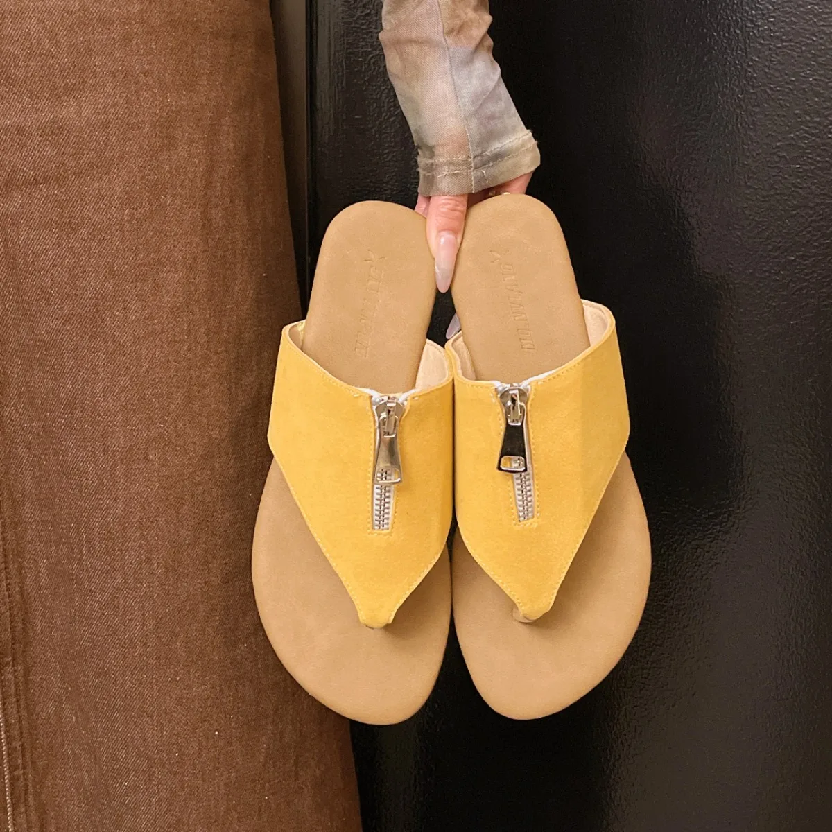 Woman Summer Zipper Decoration Slippers New Fashion Woman Flip Flops Open Toe Sandals Beach Slides Ladies Flat Footwear