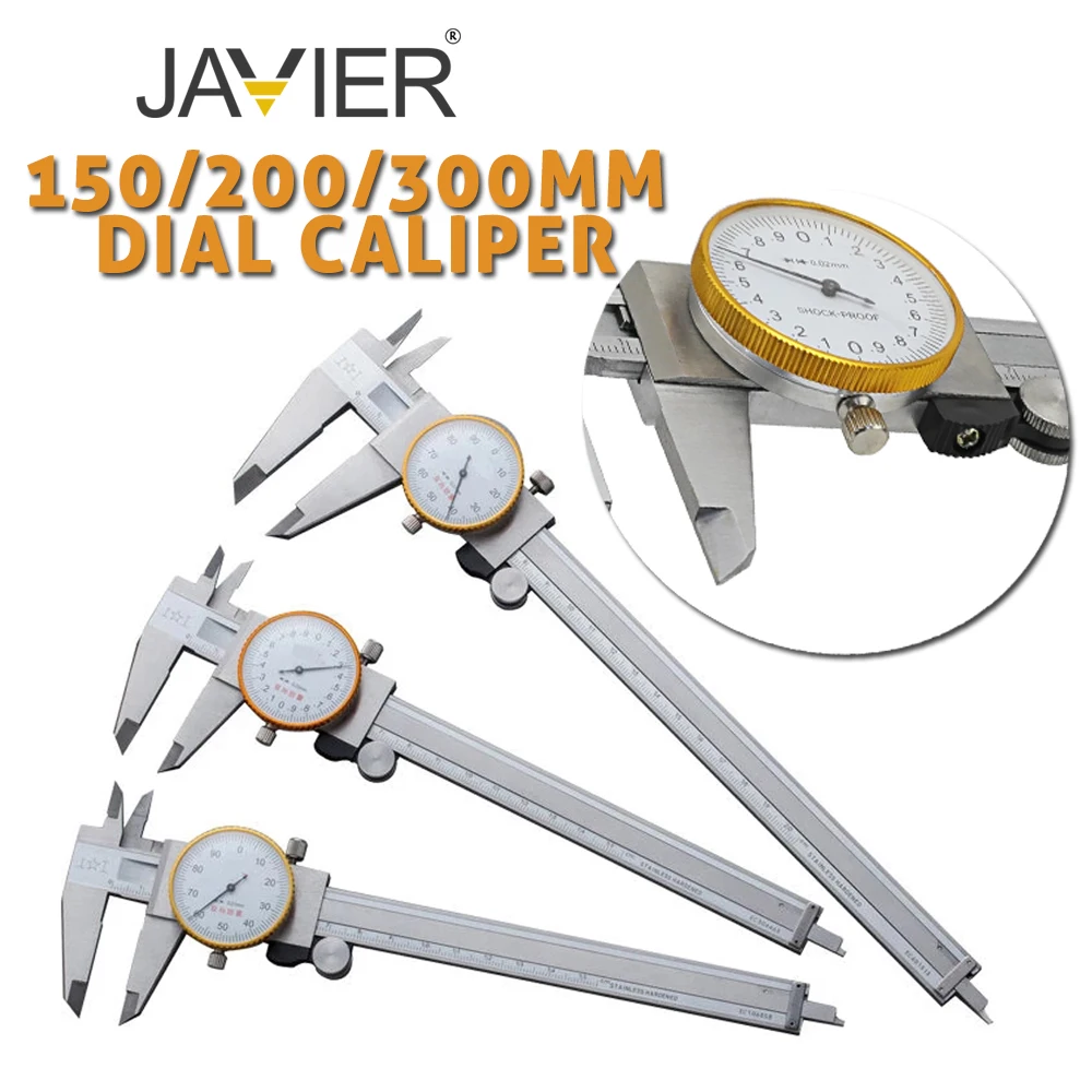 JAVIER001mm002mmHighResolutionShockProofMetalDialCalipersStainlessSteelDepth