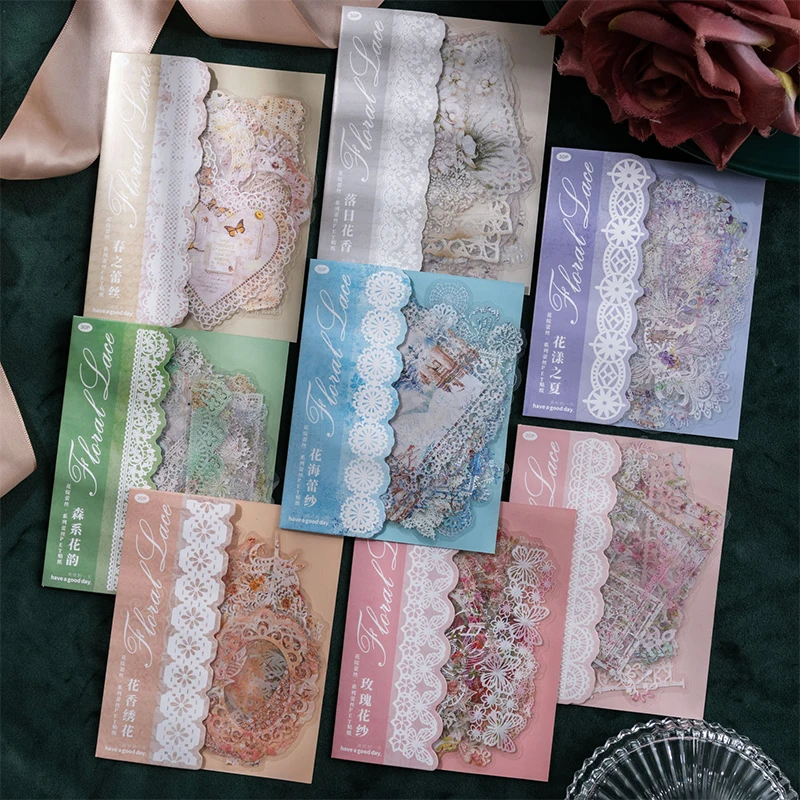 

30Pcs/Pack Assorted Lace And Flower PET Stickers Decor Scrapbooking Aesthetic Notebooks Sketchbook Accessories Art Journal Diary