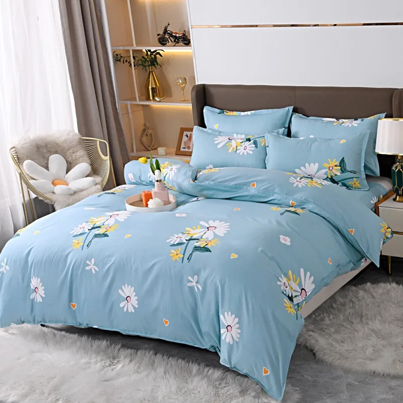

Reversible Floral Duvet Cover Set, Yellow Blue White Charming Flowers Bedding Set, 3 Piece Set Queen King Size Comforter Cover