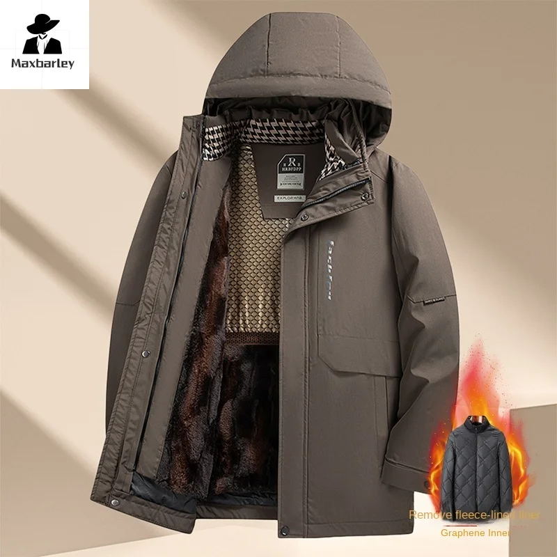 Men's Winter Jacket Fashion Thick Warm 3 in 1 Detachable Graphene Liner Down Cotton Coat Men Business Hooded Waterproof Parka